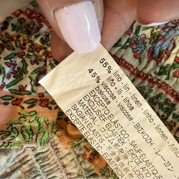 Zara Linen Floral Print Vintage Balloon Sleeve Peasant Blouse Cropped Top Sz SM - Picture 7 of 8